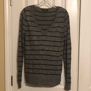 Gray with black stripe v-neck pullover sweater